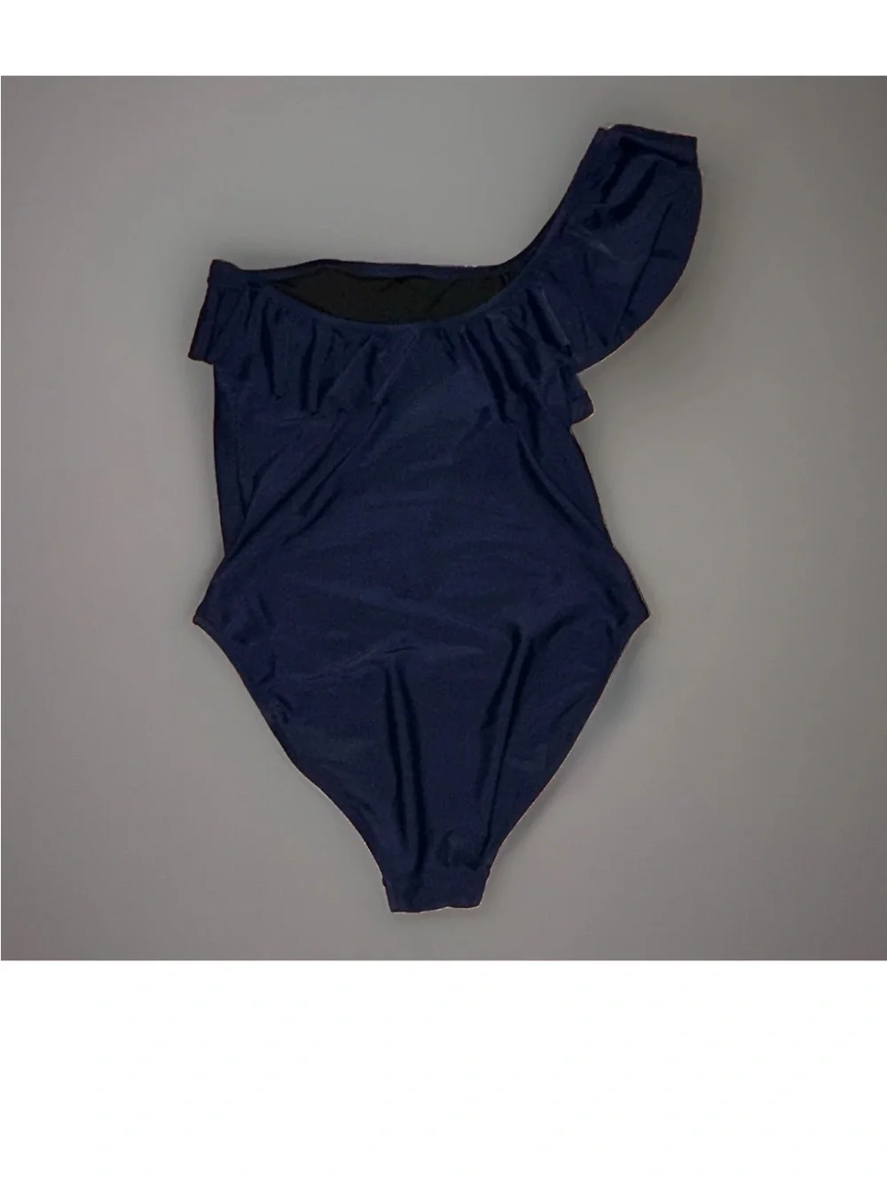 J.CREW Women's Navy Blue Solid One-Piece Swimsuit One Shoulder Ruffle Size L